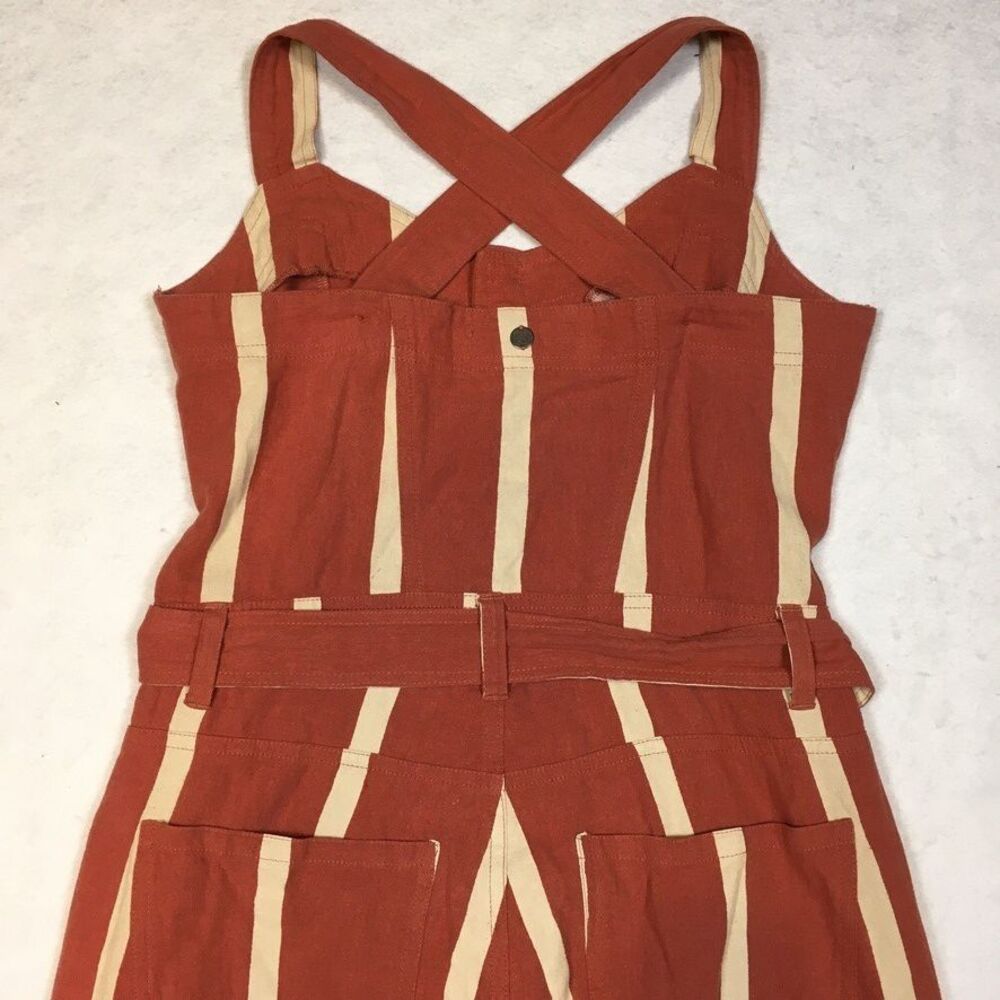 Billabong Womens 8 Sleeveless Linen Jumpsuit Stripe Crossfire Rusty Orange White - Picture 14 of 16
